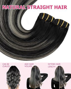 YoungSee Clip in Hair Extensions Real Human Hair Black Balayage Hair Extensions Clip ins Natural Black Roots to Silver Balayage Thick Human Hair Clip ins 18Inch 120G 7Pcs