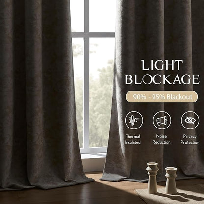 Beauoop Beige Floral Jacquard Blackout Curtains - Image 4