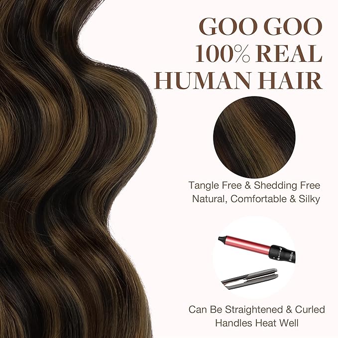 GOO GOO Tape in Hair Extensions Human Hair, 2/6/2 Balayage Dark Brown to Chestnut Brown, 20inch 50g 20pcs, Thick Ends Straight Seamless, Invisible