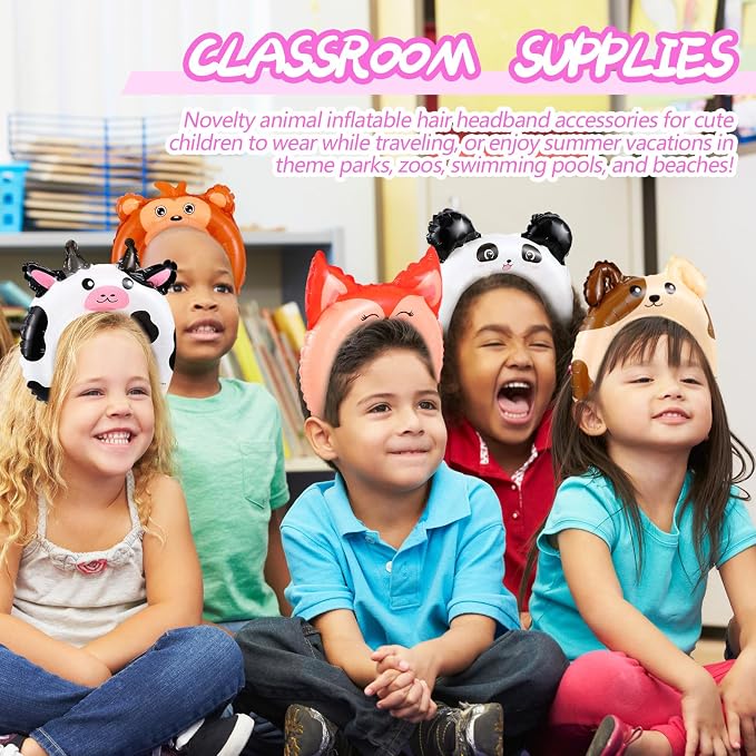 Liliful 100 Pcs Zoo Animal Inflatable Headbands Unicorn Wildlife Safari Balloon - Image 6