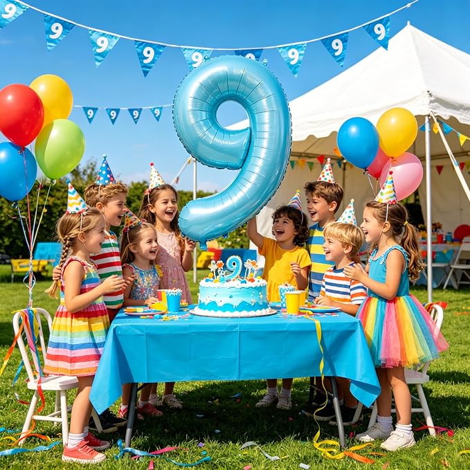 40 Inch Light Blue Number 9 Balloon | Foil 9 Birthday Balloon - Image 7