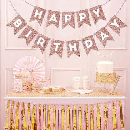Hooqict Rose Gold Happy Birthday Banner Sign - Image 3
