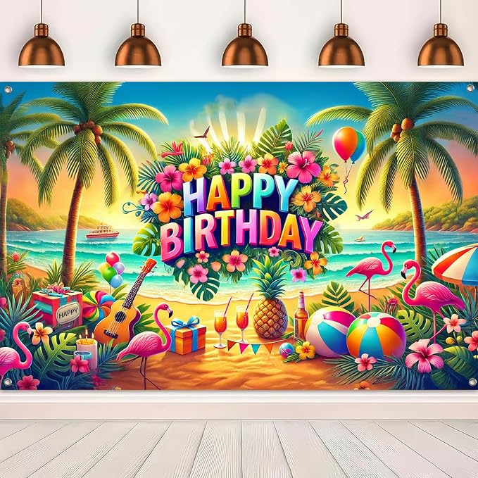 BlissYard Tropical Flamingo Polyester Birthday Banner 71x43 Inch Decor | - Image 5