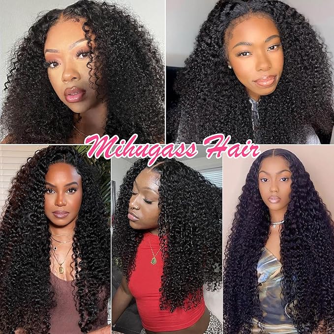 Kinky Curly Clip in Hair Extensions Real Human hair For Women Brazilian Virgin 3c 4a Curly Clip ins Human Hair Extensions (16inch,#1B)