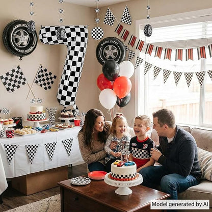 40 Inch Checkered Number 7 Balloon, Large Foil Black and White Number Balloons - Image 3
