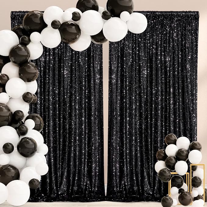 Black Backdrop Curtains 2 Pcs 5FTx10FT Sequin Party Curtains Seamless Background - Image 5