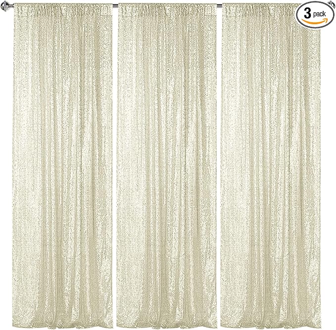 Sugargirl Champagne Sequin Backdrop Curtain 3 Panels 2FTx8FT Glitter Champagne by Sugargirl