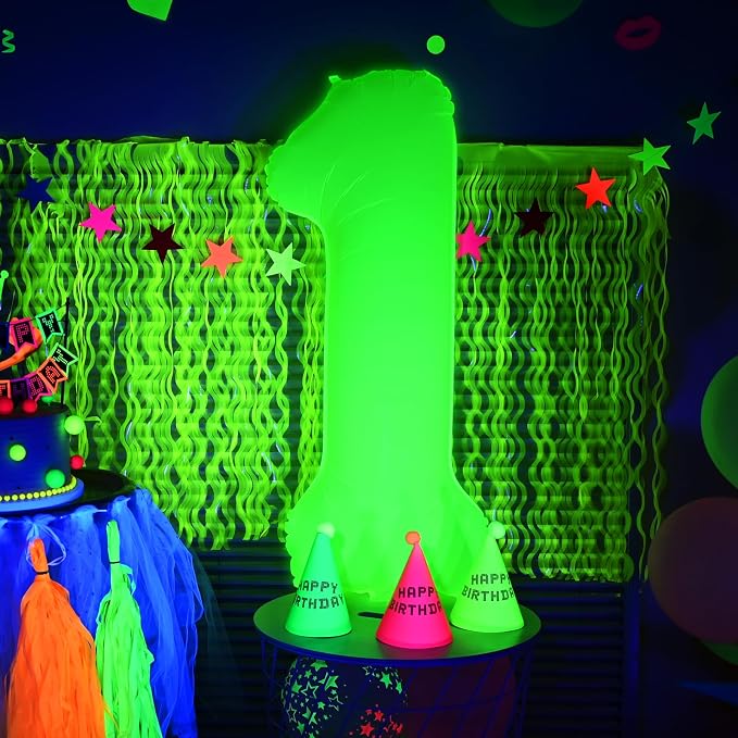 Mega-L Glow in The Dark Party Supplies, 40 Inch Yellow Number 6 Balloon | Glow - Image 2