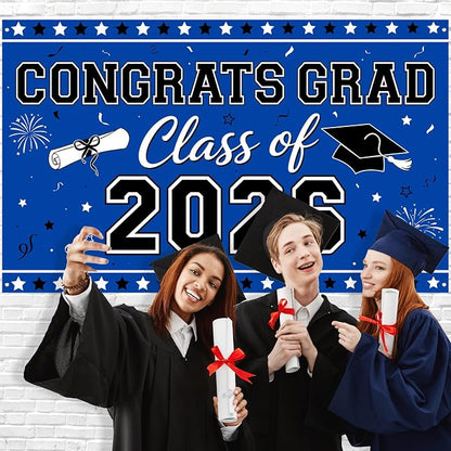 Blue Graduation Banner Class of 2026-72" x 44" Congrats Grad Backdrop - Image 4