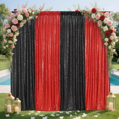 Eternal Beauty Black & Red Sequin Backdrop Curtains, 4 Panels 2x8FT | 3mm - Image 4