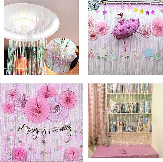 BRAVESHINE Iridescent Fringe Backdrop | Holographic Party Streamers Curtain | 2 - Image 4