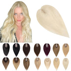 SEGO Hair Toppers for Women Real Human Hair With Bangs, 7 * 13CM Silk Base 100% Remy Human Hair Clip in Top Wiglet Hairpieces Add Volume /18 Inch Platinum Blonde