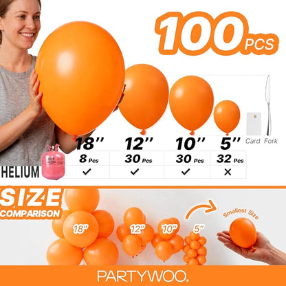 PartyWoo Orange Balloons 100pcs Fall Latex Helium Balloons Different Sizes | 18 - Image 6