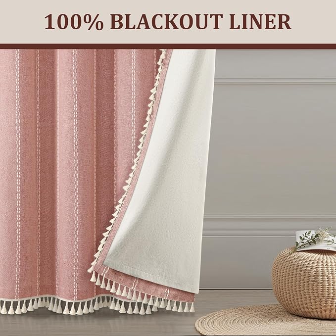 Coral 100% Boho Blackout Curtains 84 Inch 2 Panels - Image 6