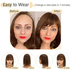 SEGO Hair Toppers for Women Real Human Hair With Bangs, 7 * 13CM Silk Base 100% Remy Human Hair Clip in Top Wiglet Hairpieces Add Volume /14 Inch Medium Brown