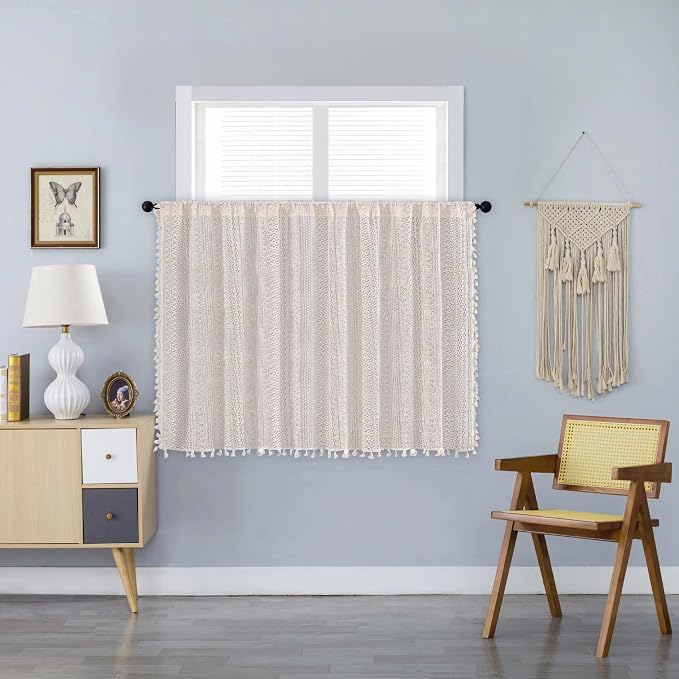 Sutuo Home Beige Boho Lace Short Curtain 36 inch Length - Image 5