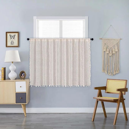 Sutuo Home Beige Boho Lace Short Curtain 36 inch Length - Image 5
