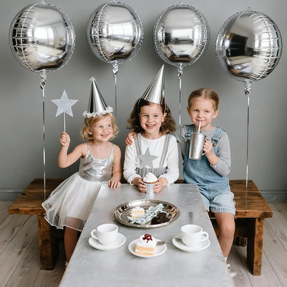 Silver Round Foil Balloons 9 pcs, Metallic Silver Giant 4D Round Balloons 22 - Image 6