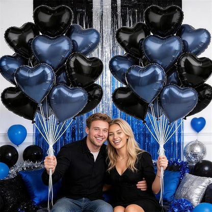 Black Blue Heart Balloons, 18Inch Black Helium Balloon - Image 3