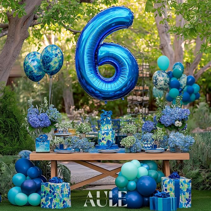 AULE 40 Inch 6 Blue Balloon Number Foil 0-9 Birthday Big Numbers | Birthday - Image 2