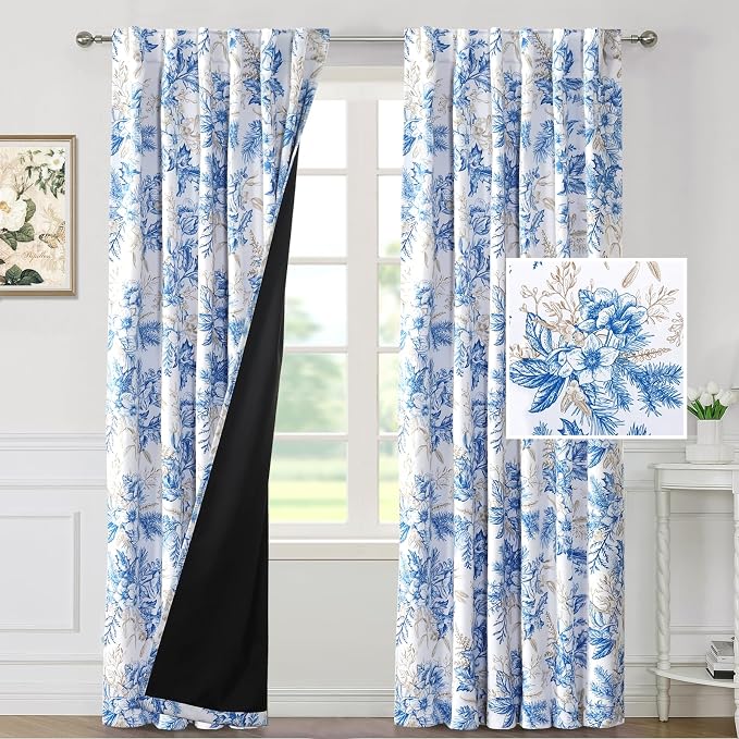 H.VERSAILTEX 100% Blackout Curtains 96 inch Length 2 Panels Set Vintage Floral - Image 2