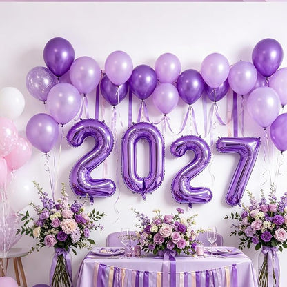 10 Pcs Number Balloons 32 Inch Purple 0-9 Number Mylar Foil Balloons Purple - Image 4