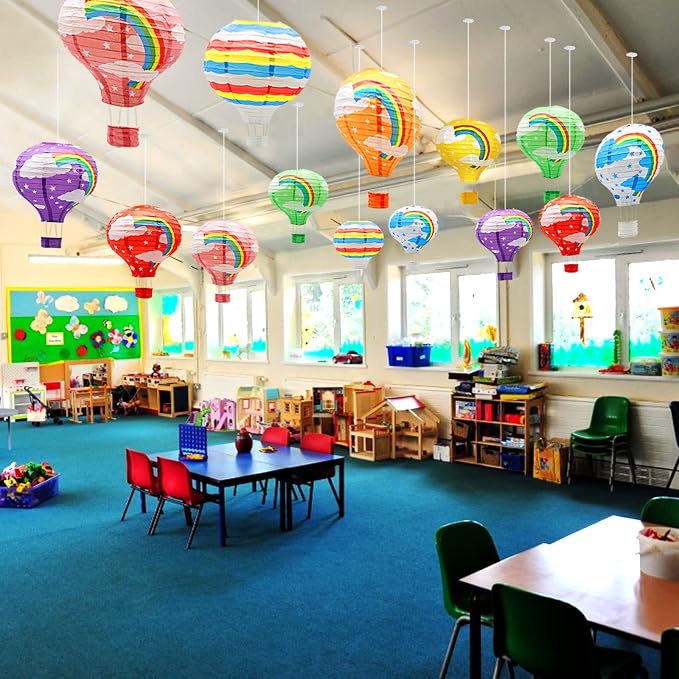 8 Pcs Rainbow Hot Air Balloon Paper Lanterns, 12 in Hanging Ceiling Decor | - Image 5