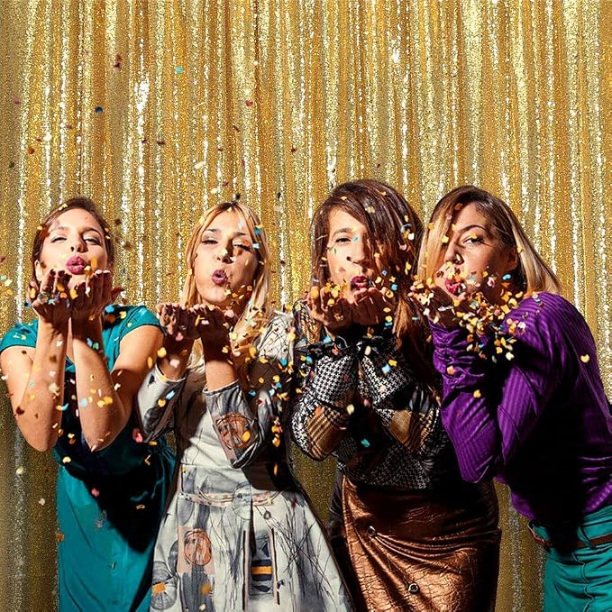 JYFLZQ Gold Sequin Backdrop Curtains 2ft x 8ft 2 Panel Glitter Photo Booth - Image 3