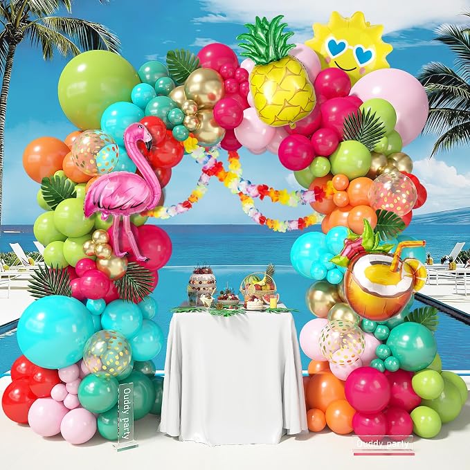 170Pcs Flamingo Tropical Luau Summer Balloon Arch Garland Kit | Hot Pink Olive - Image 2