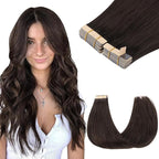 GOO GOO Tape in Hair Extensions Human Hair, 2A Light Brown, 18inch 100g 40pcs, Skin Weft Seamless Invisible, Silky Straight with Thick Ends, Remy Human Hair