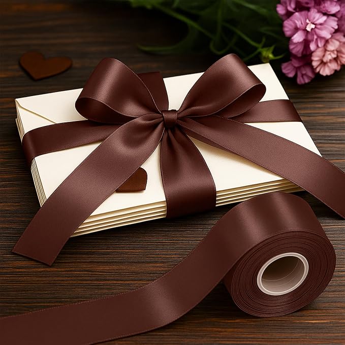 1 1/2In 30Yards Brown Ribbon for Gift Wrapping Birthday Christmas Decor | Soft - Image 6