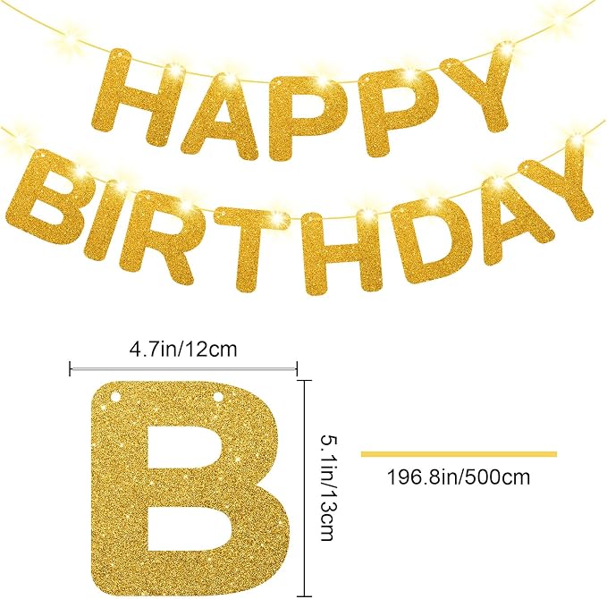Glitter Gold Happy Birthday Banner - Image 2