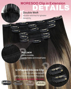 Moresoo Clip in Hair Extensions Ombre Black to Blonde with Brown Human Hair Clip in Extensions Real Human Hair Balayage Natural Black to Caramel Blonde with Brown for Women Full Head 120g/7pcs 16in