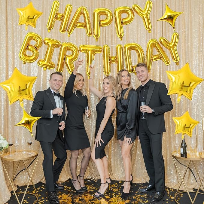 Gold Happy Birthday Balloon Banner, 16 Inch Mylar Foil Letter Balloons - Image 4
