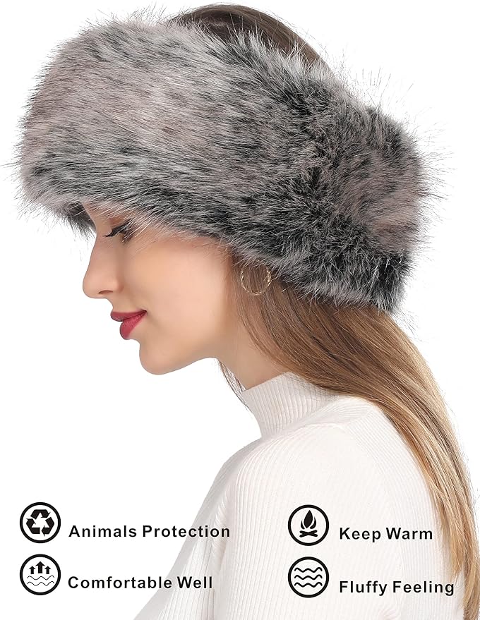 Faux Fur Headband for Women Winter Earwarmer Earmuff with Elastic