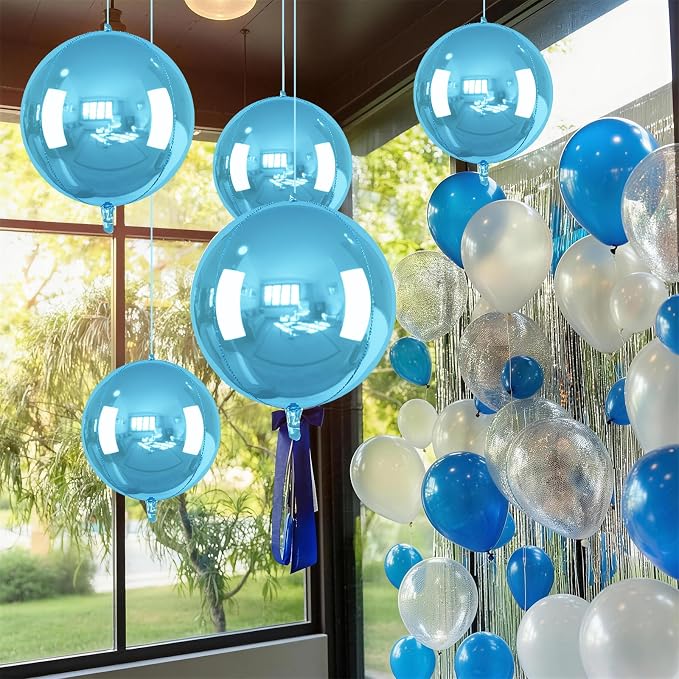 14 Pcs Blue Round Foil Balloons 22/15/10 4D Ball Balloons Light Baby Blue - Image 7