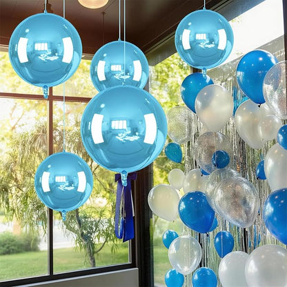 14 Pcs Blue Round Foil Balloons 22/15/10 4D Ball Balloons Light Baby Blue - Image 7