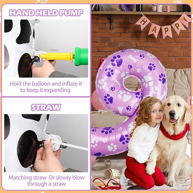 40 Inch Pink Dog Paw Balloons, Numeral 9 Birthday Balloons - Image 4