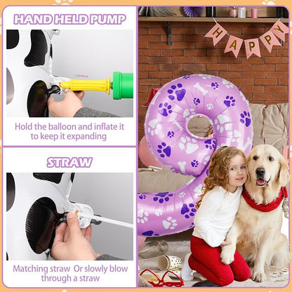 40 Inch Pink Dog Paw Balloons, Numeral 9 Birthday Balloons - Image 4