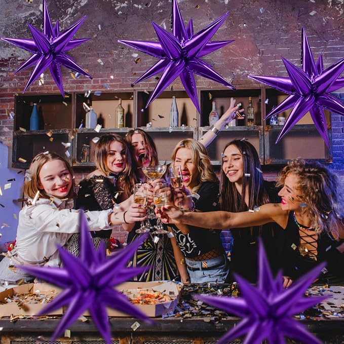 Purple Balloons Mylar Star Balloon 60Pcs Foil Spike Balloons Explosion Large - Image 7