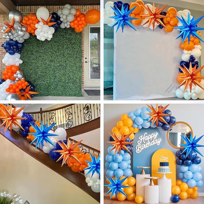 Orange and Blue Star Balloons, 22/27 Inch Blue and Orange Star Shaped Balloons - Image 7