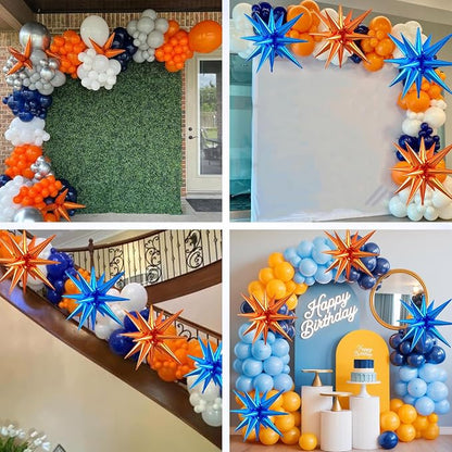 Orange and Blue Star Balloons, 22/27 Inch Blue and Orange Star Shaped Balloons - Image 7