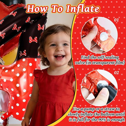 40 Inch Red Cartoon Mouse Number 4 Balloon, Birthday Party Decorations | Black - Image 5