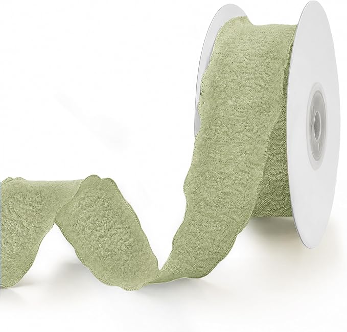 Green Ruffle Ribbon, 1-1/2 Inch x 10 Yards Chiffon Silk Ribbons | Crinkle ribbon by Unknown
