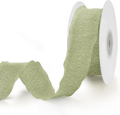 Green Ruffle Ribbon, 1-1/2 Inch x 10 Yards Chiffon Silk Ribbons | Crinkle ribbon by Unknown