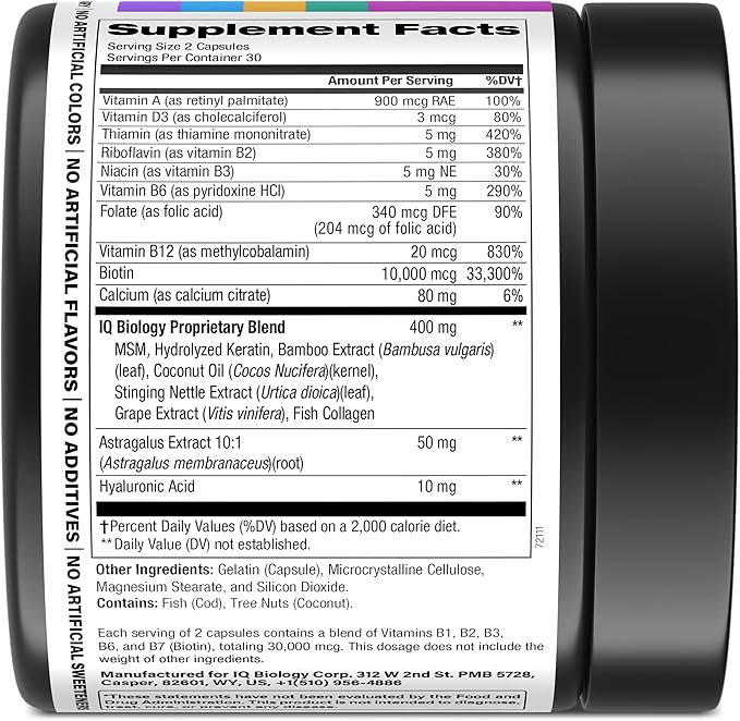Biotin for Hair Growth Women & Men with Keratin, Collagen Complex 30000 mcg – Capsules for Hair Loss & Stronger Thickness – Skin & Nails Vitamins, Biotin 10000mcg and Collagen Supplements - 60 Pills