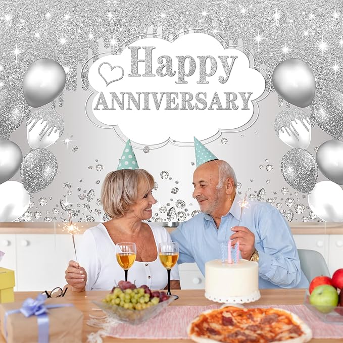 Silver Anniversary Banner, 10th-60th Wedding Anniversary Decorations, 72 x 44 - Image 2