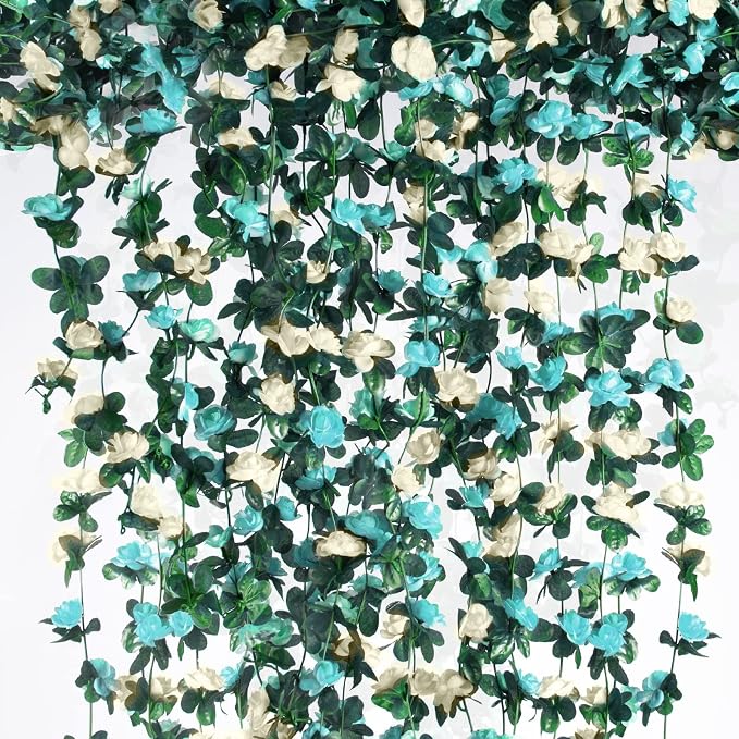 Artificial Flower Garland 6pcs 8.2ft Floral Rose Vine Decor, Hanging Faux Roses by PONKING