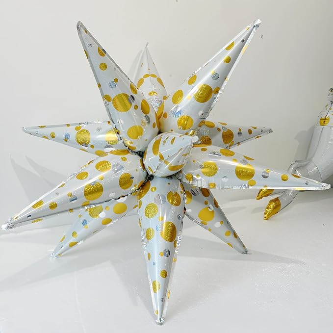 3Pcs Platinum Polka Dot Explosion Pointed Star Foil Balloons32-inch/Elegant - Image 5