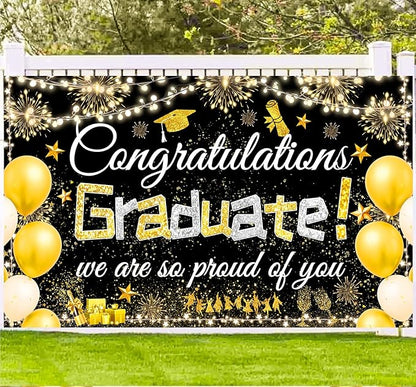 Famoby Congratulations Graduate We are so Proud of You Hanging Banner Fabric by Famoby